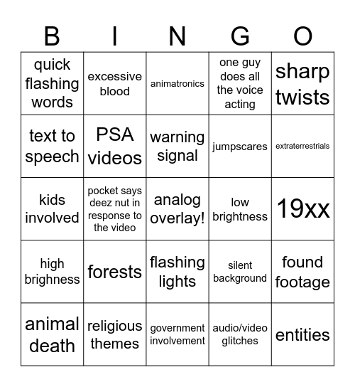 analog horror Bingo Card