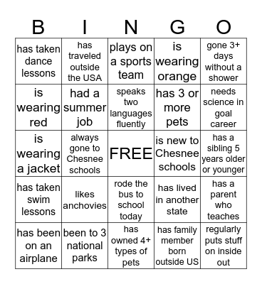 Autograph Bingo Card
