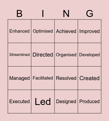Resume CV action words Bingo Card