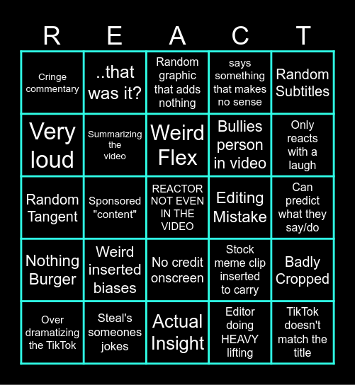 Bad Reactor Bingo Card