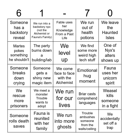 61-70 Bingo Card