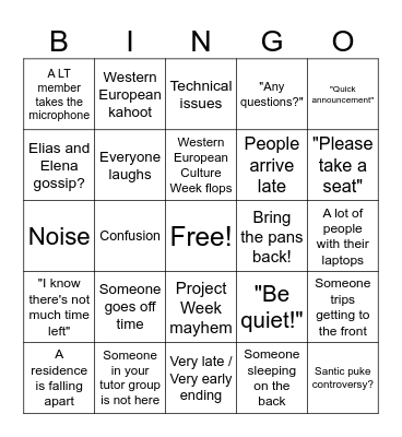 Assembly 10/14/2024 Bingo Card