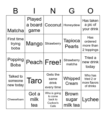 Boba Bingo Card