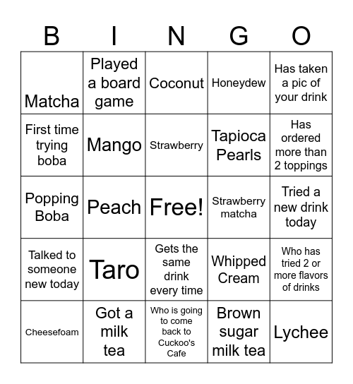 Boba Bingo Card