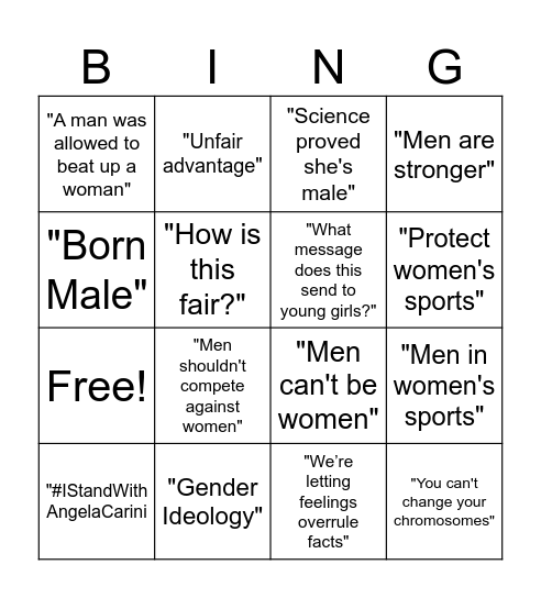 Transphobia Bingo Card