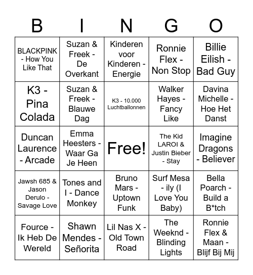 muziekbingo NSA Bingo Card