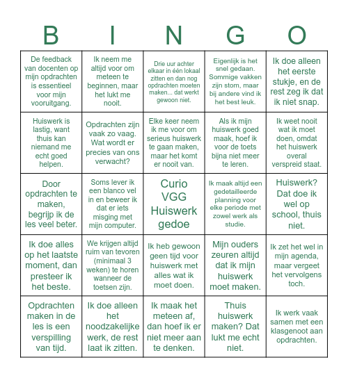 Opdrachten en huiswerk gedoe bingo Card