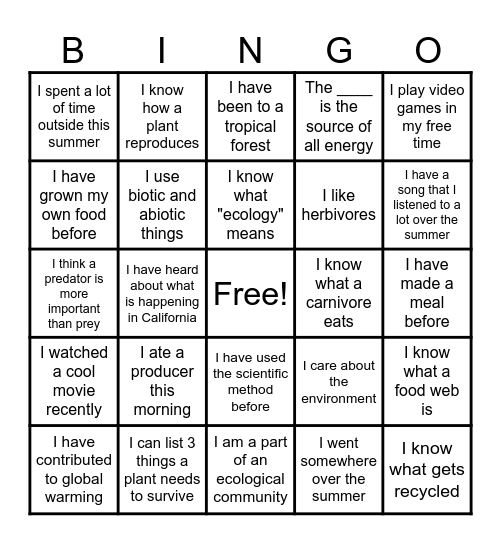 Ice Breaker Bingo Card