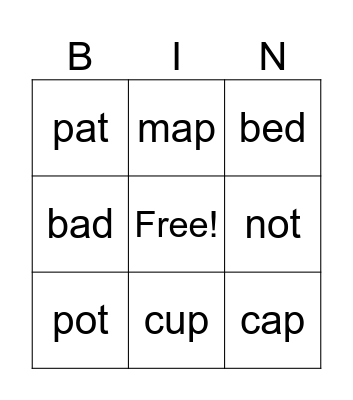 Phonics Bingo Card