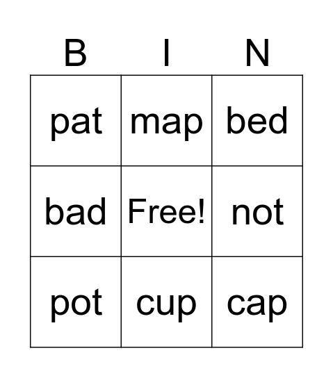 Phonics Bingo Card