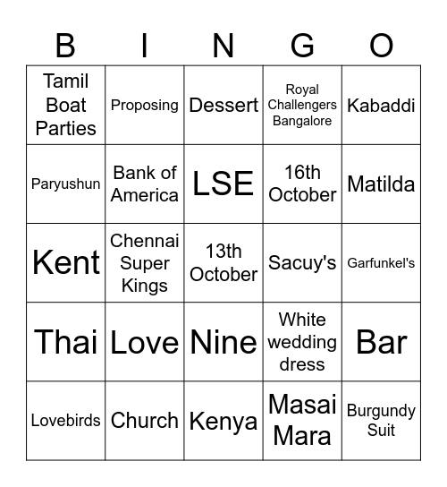 Rhea & Jeff Wedding Bingo Card