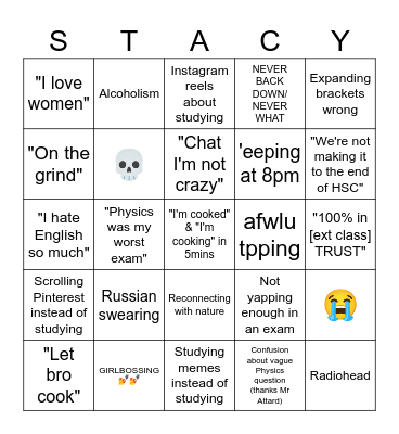 Stacy bingo Card