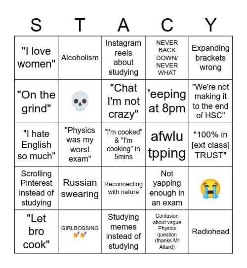 Stacy bingo Card