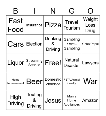 NFL COMMERCIAL BINGO Card