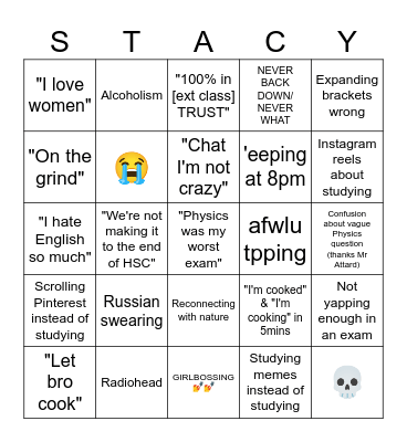 Stacy bingo Card