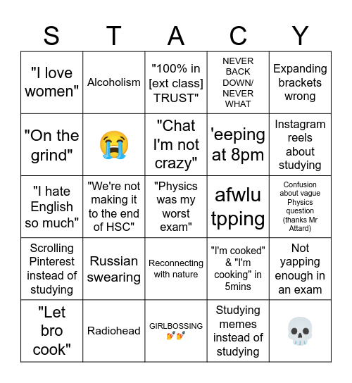 Stacy bingo Card