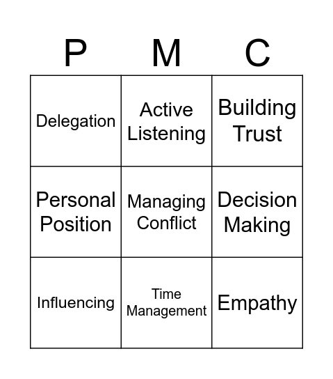 Embark Bingo Card