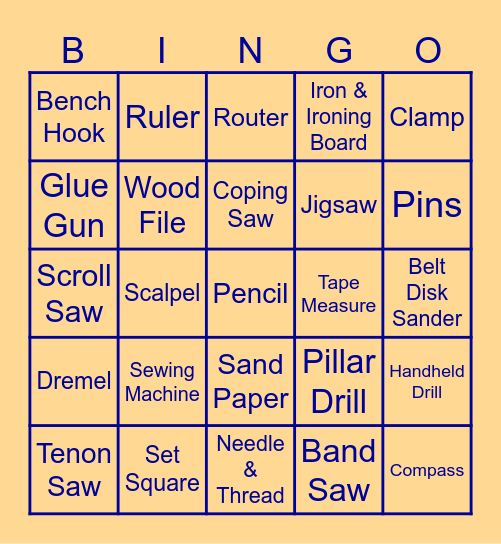 Tools Bingo Card