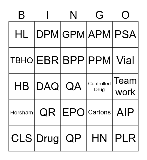 N & E Team Bingo Card