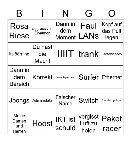 Krüger Bingo Card