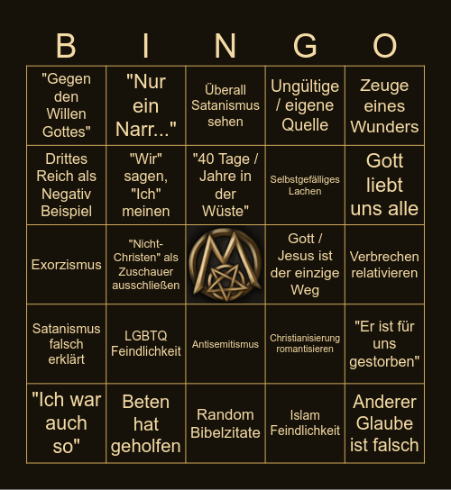 Christfluencer Bingo Card