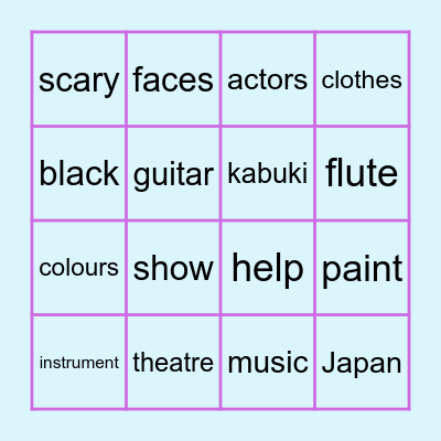 Look 4 U2 KABUKI listening Bingo Card
