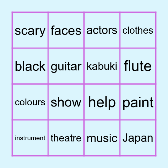 Look 4 U2 KABUKI listening Bingo Card