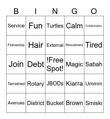 Rotaractors' Induction Night Bingo Card