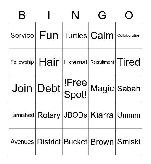 Rotaractors' Induction Night Bingo Card