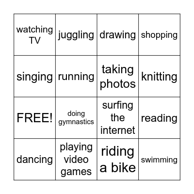 Free Time Bingo Card