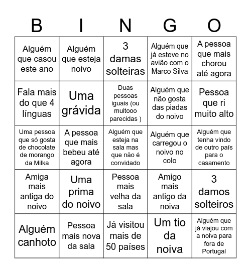 Casamento Inês & Pedro Bingo Card