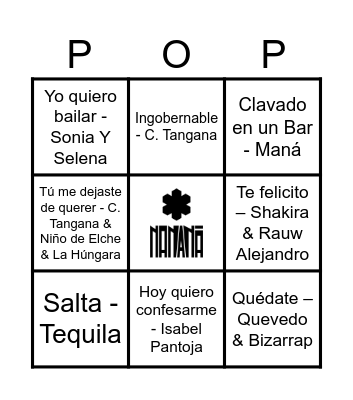 BINGO POP NANANÁ Bingo Card