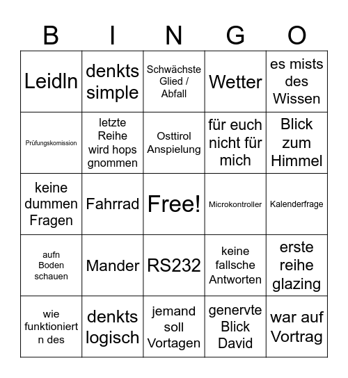 Lagger Bingo Card