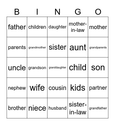 Family Bingo Card