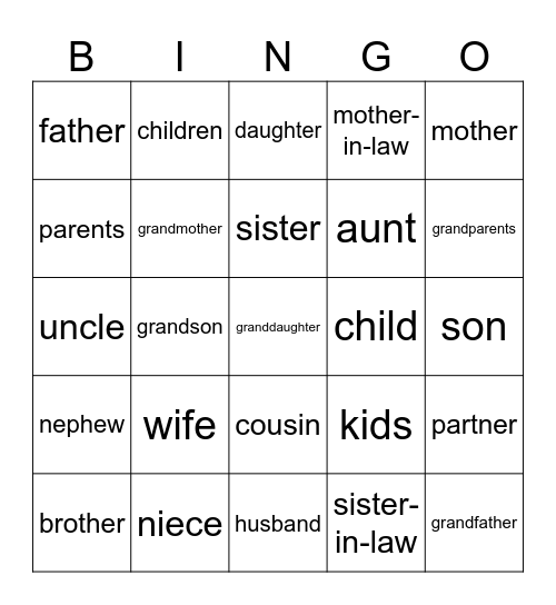 Family Bingo Card