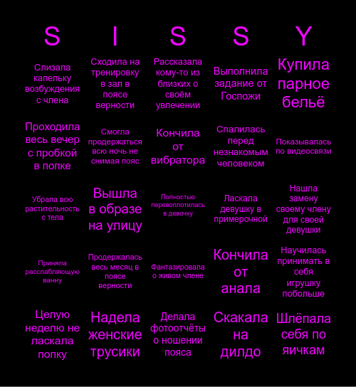 Sissy bingo Card