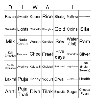 Diwali Bingo Card