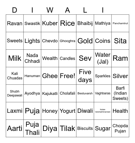 Diwali Bingo Card