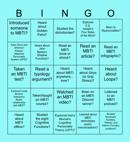 MBTI Learning Bingo... Have you... Bingo Card