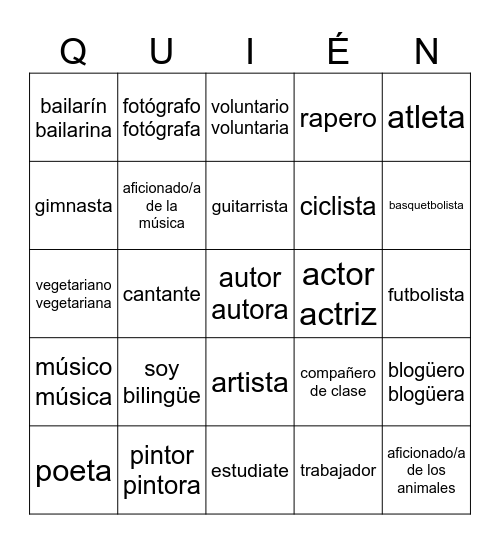 identidades (emparejar con gustos) Bingo Card