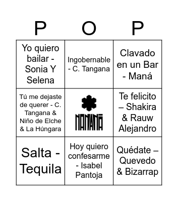 BINGO POP * NANANÁ Bingo Card