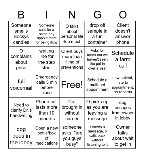 Front Staff Bingo! Bingo Card