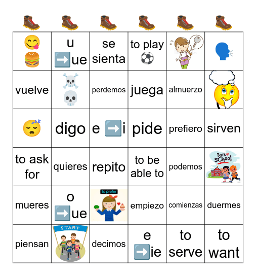 Stem-changing verbs Bingo Card