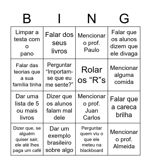 Prof. Ricardo Menna Barreto Bingo Card