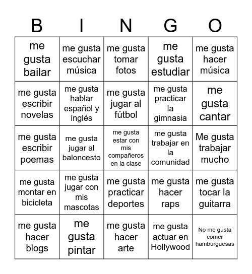 gustos (emparejar con identidades) Bingo Card