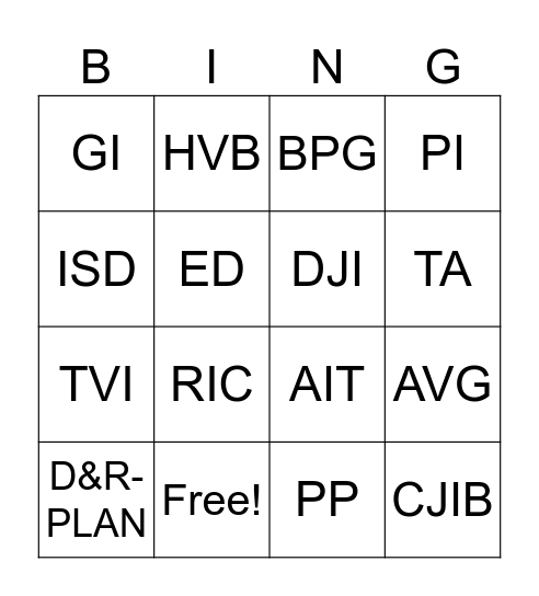 Justitiële afkortingen Bingo Card
