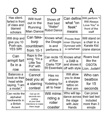 "Getting to Know ALL About You" Staff BINGO Card