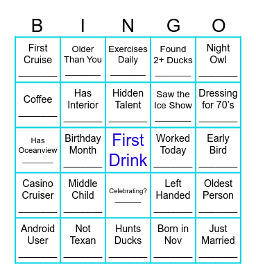 Mariner Bar Crawl Bingo Card