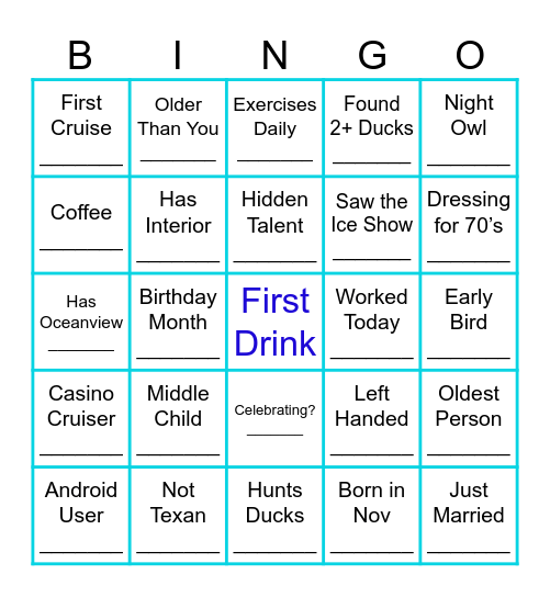 Mariner Bar Crawl Bingo Card