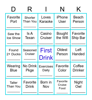 Mariner Bar Crawl Bingo Card